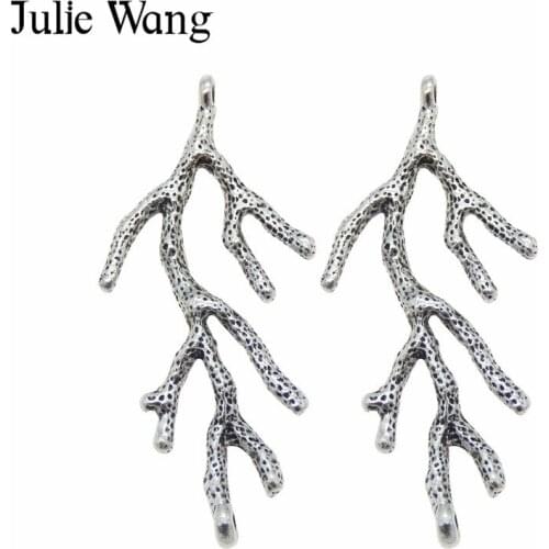 Julie Wang 10PCS Alloy Small Tree Branch Charms Antique Silver Color Connector Pendant Handmade Crafts Jewelry Making Accessory