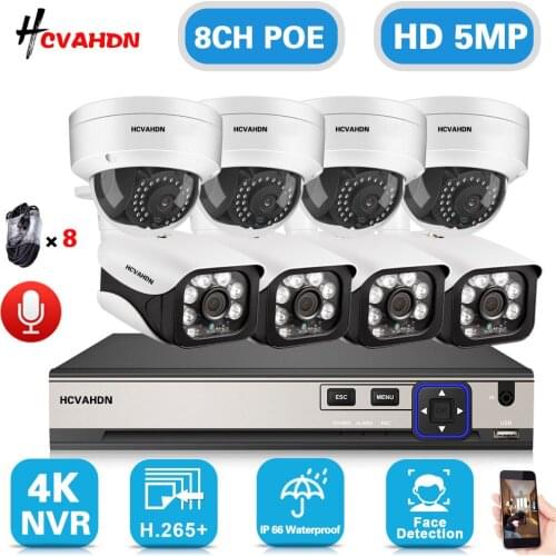 8CH 4K NVR CCTV Security Camera System 5MP Outdoor POE IP Camera Set Audio Record P2P Dome Video Surveillance System Kit XMEYE