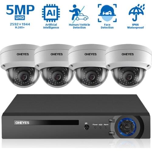 Face Detection 5MP Home Security Camera NVR System 4CH POE NVR Kit Outdoor Waterproof POE IP CCTV Video Surveillance Camera Kit