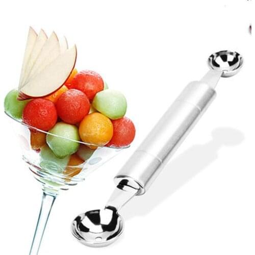 Kitchen Tableware Gadgets Fruit Vegetable Tools Stainless Steel Double Fruit Melon Scoop Ballers Ice Cream Scoop
