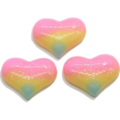 Cute Rainbow Glitter Love Heart Flatback Resin Cabochons Embellishment DIY Hair Clip Hair Tie Phone Case Decoration