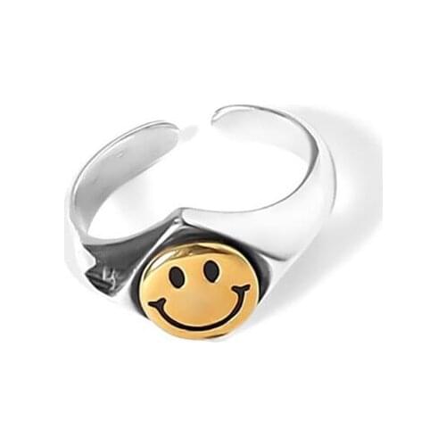 INS Fashion Silver Plated Smiley Face Rings for Women Creative Simple Rhombus Geometric Party Jewelry Gifts Dropshipping