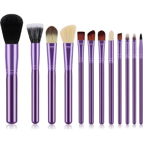 Lemoda Professional 12Pcs/Set Makeup Brushes Tool With Purple Handle For Powder Eyeshadow Eyebrow Blush Blending Cosmetic Kits