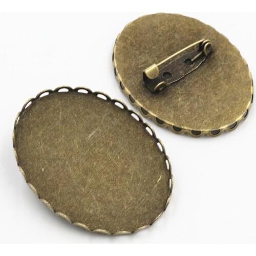 New Fashion 5pcs 30x40mm Inner Size Antique Bronze Pin Brooch Simple Style Base Setting Pendant-Y4-09