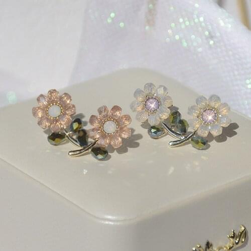 Shiny Side New Accessories Crystal Flower Stud Earrings for Women Fashion Jewelry Cute Small Earrings