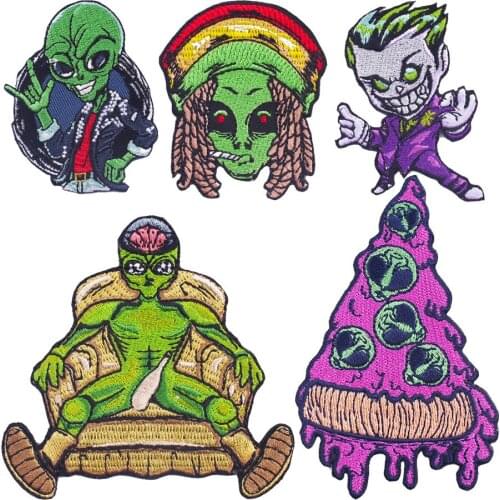New Arrival Cartoon Alien Patches Extraterrestrial Women Embroidery Appliques Iron on Green Saucerman Avatar for Sewing Clothes