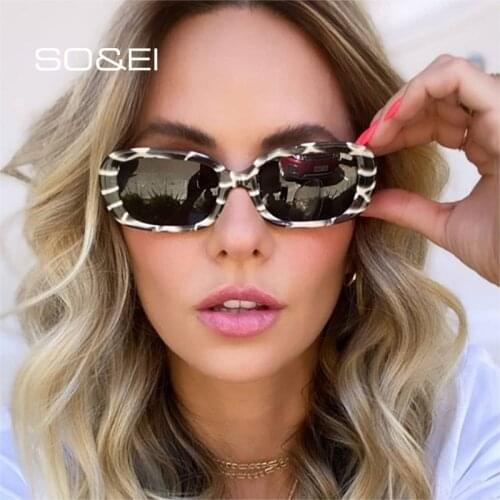 SO&EI Vintage Small Rectangle Sunglasses Women Brand Designer Fashion Pattern Eyewear Trending Men Sun Glasses Shades UV400