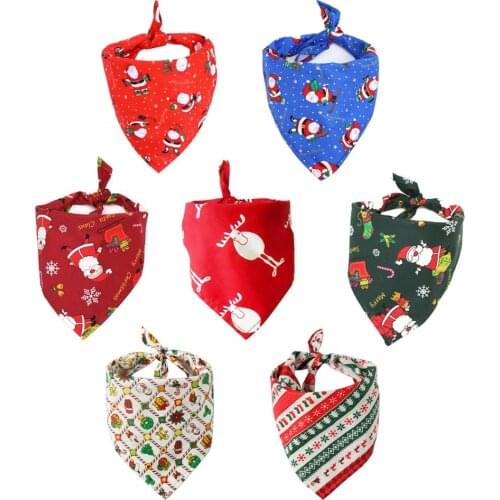 Single Layer Christmas Cotton Triangle Scarf Dog Cat Collar Scarf Triangle Bandanas for Small Medium Large Dogs Puppies