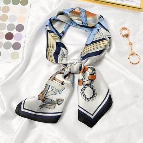 Fashion 70*70cm Women Ocean Anchor Silk Shawl Square Scarf Office Lady Hair Neck Headband Foulards Headcloth Muslim Hijab 2021