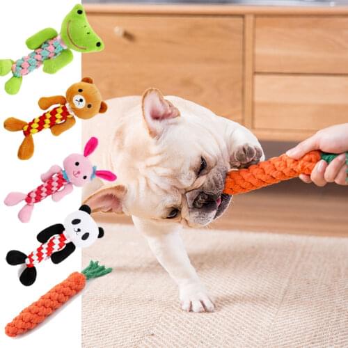 Pet Durable Bite Resistant Cotton Rope Toy Dog Cat Toys Cartoon Animal Chew Toy For Small Dogs Puppy Molar Cleaning Teeth Tool