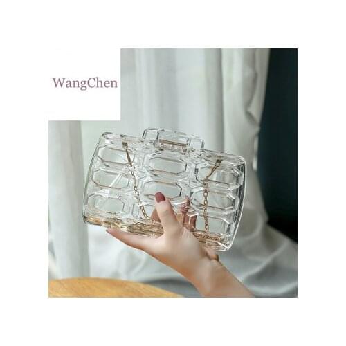 Mini Transparent Handbag Womens Clutch Purse Honeycomb Acrylic Evening Bag Metal Chain Shoulder Bags for Party Mochila femenina