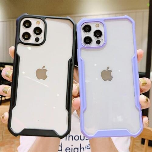 Transparent Shockproof Armor Phone Case For iPhone 12 11 Pro Max XS XR 7 8 Plus 12 Mini Soft Clear TPU Candy Color Bumper Cover