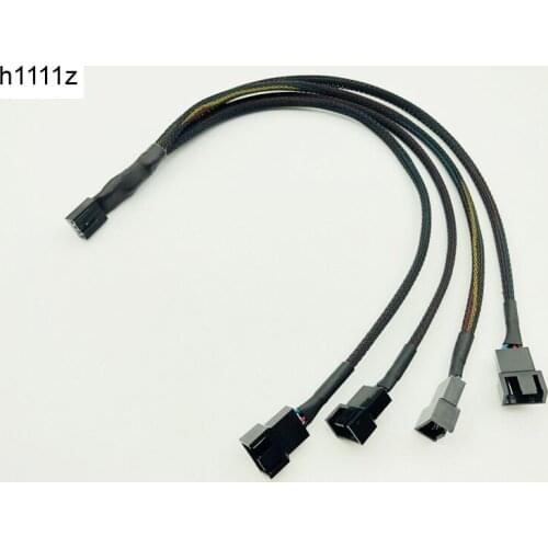 30cm Black Braided Cable Splitter One 4Pin Female Connector Splits to Four 4pin Male Connectors for PWM 3/4 Pin Computer Fan NEW