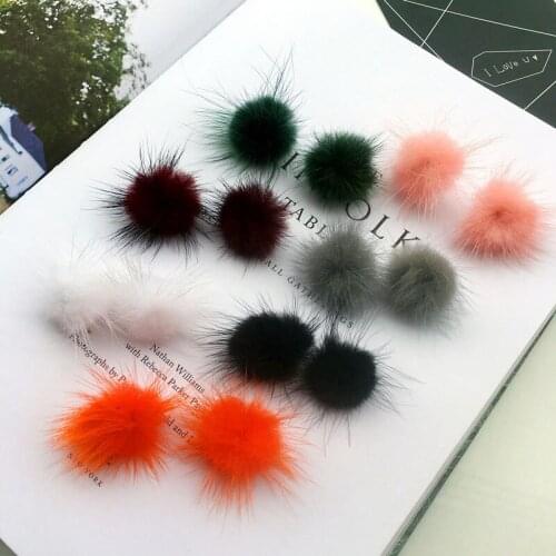 Fashion Mink Hair Stud Earrings For Women Winter New 7 Colors Hairball Dangle Statement Ear Korean Geometric Brincos Pendientes
