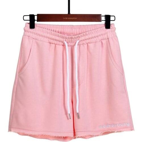 Fashion Embroidery Print Casual Shorts Women Solid Color Elastic Waist Drawstring Pocket Daily Homwear Streetwear Short Pants
