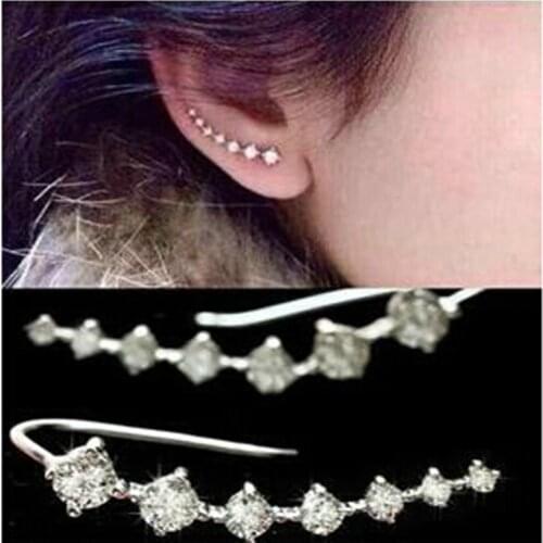 High Quality Fashion Elegant Chic New Silvery Golden Rhinestone Crystal Ear Cuff Piercing Clip Earrings Jewelry For Women Gift