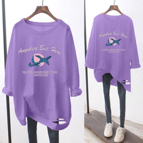 Long Sleeve Women Autumn 2021 Mid-Length Cartoon Planet Letter Printed T-shirt Casual Women Fashion Tops