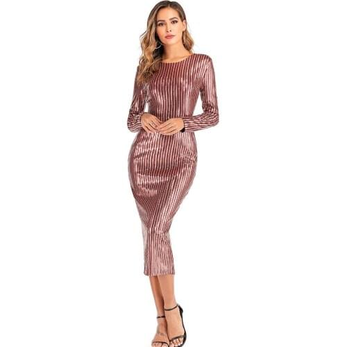 Champagne gold Evening Dress Sexy Backless Formal Dress Elegant Long Sleeve Sequins Women Party Dress