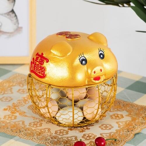 Golden Pig Iron Egg Storage Basket Fruit Basket Creative Collection Ceramic Hen Oraments Decoration Kitchen Accessories