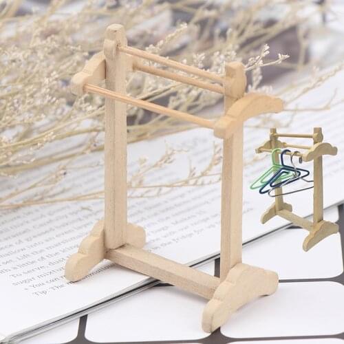 1/12 Dollhouse Miniature Wood Shelf Towel Rack Coat Rack Model Doll House Decor Furniture Toys Kids DIY Toys