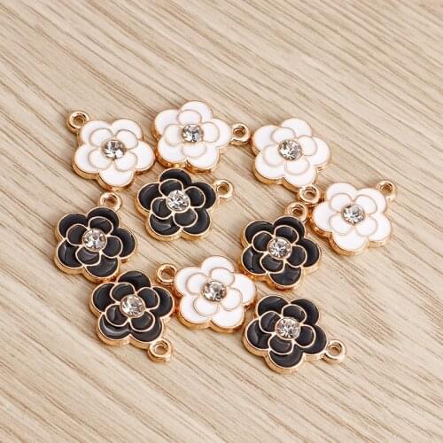 10pcs 13*16mm Crystal Double Flower Charms Pendants for Necklaces Keychains Enamel Charms Handmade Making DIY Jewelry Findings