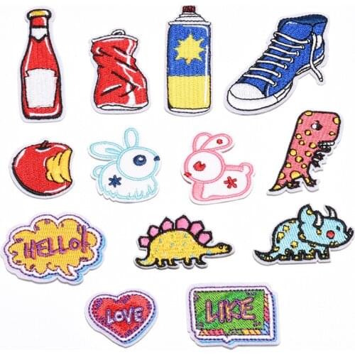 100pcs/lot Embroidery Patch Letter Animal Bunny Drink Tortoise Love Heart Clothing Decoration Diy Iron Heat Transfer Applique