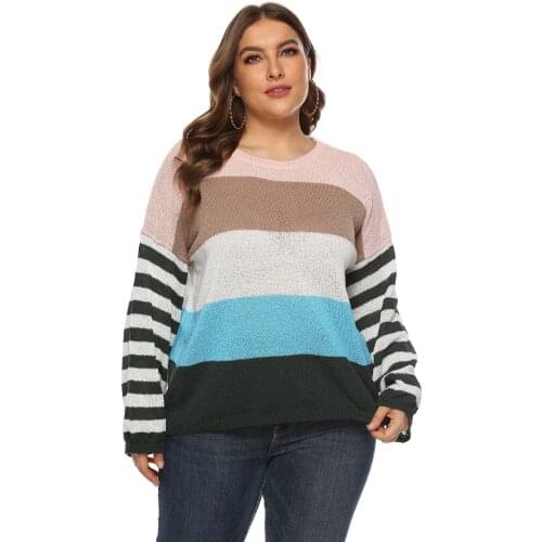 2019 Autumn Winter Striped Sweaters Plus Size Women Sweaters And Pullovers Colorful Loose Oversized Knitted Tops Female Jumper