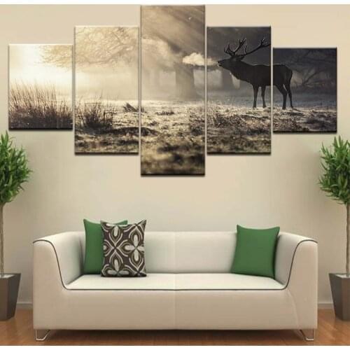 Canvas Paintings 5 Pieces Animal Elk Sunset Nature Landscape Decor HD Printed Posters Wall Art Pictures Modern Frame Living Room