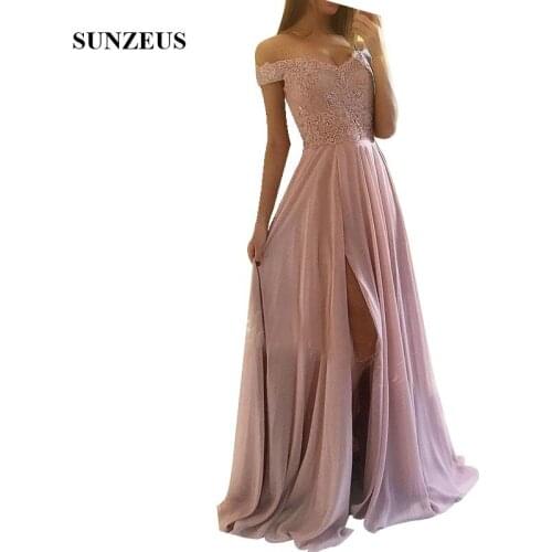 Abito Damigella Long Chiffon Bridesmaid Dresses Sweetheart Off Shoulder Appliques Party Gowns For Wedding Side Slit Girls Gown