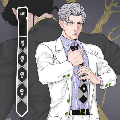 Anime JoJos Bizarre Adventure Kira Yoshikage Cosplay Tie KILLER QUEEN Skull Neck Heavens Door Cosplay Prop Costume Zipper Tie