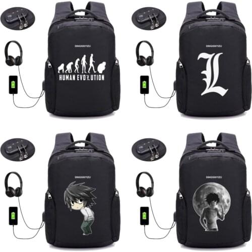 Anime Death Note backpack USB Charging Laptop student book bag Teenager Male Leisure Travel Backpack Anti Thief Package 20 style