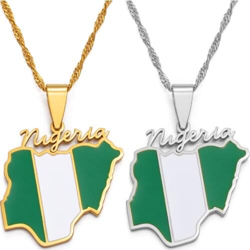 Anniyo Nigeria Map Flag Pendant Necklaces Gold Color Nigerian Maps Jewelry Patriotic Gift #136621