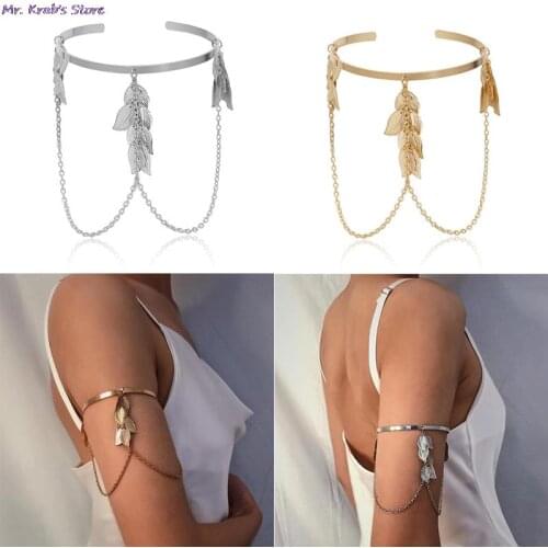 Boho Retro Leaves Upper Cuff Bangle Armband Arm Slave Chain Bracelet Jewelry