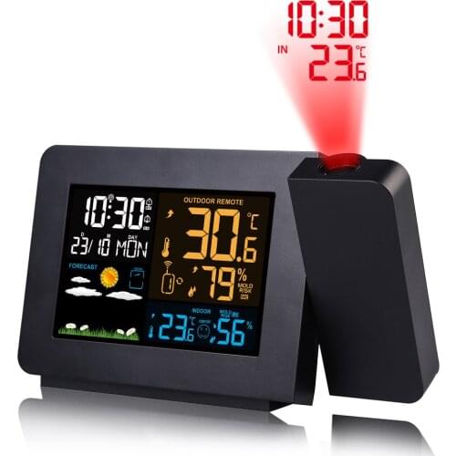 Alarm Projection Clock Thermometer Hygrometer Wireless Weather Station Digital Watch Snooze Desk Table Project Radio Clock