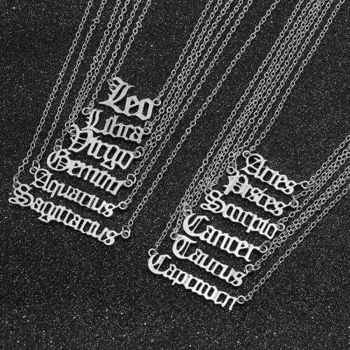 Cxwind 12 Zodiac Letter Leo Sign Astrology Necklace Star Sign Constellation Old English Letter Aries Necklaces for Women MenGift
