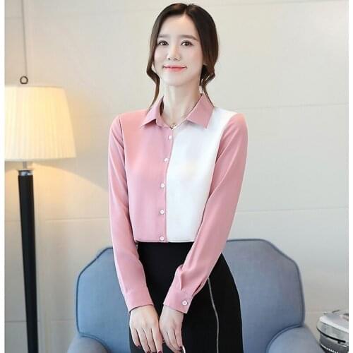Women Shirts Blouse Long Sleeve Top Stitching Chiffon Blouses Blusas Womens Tops and Blouses