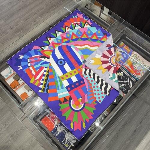 90cm Double Sided Print 100% Natural Silk Scarf Color Horse Design Hand Rolled Edge Women Square Scarf Shawl Brand Hijab Bandana