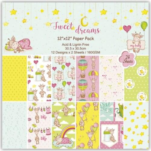 12inch Sweet Dream handmade background Scrapbook Paper 24sheets,DIY Happy Planner/Card Making/Journaling Project/Home Deco