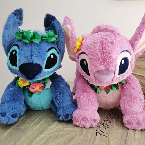 30cm Lilo And Stitch Wear Flowers Stuffed Animal Soft Doll Stitch And Angel Couples Plush Toys For Birthday Gift