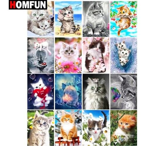 HOMFUN Full Drill Diamond Painting "Kitten cute flower" DIY Picture Of Rhinestone 5D Diamond Embroidery Cross Stitch Decor