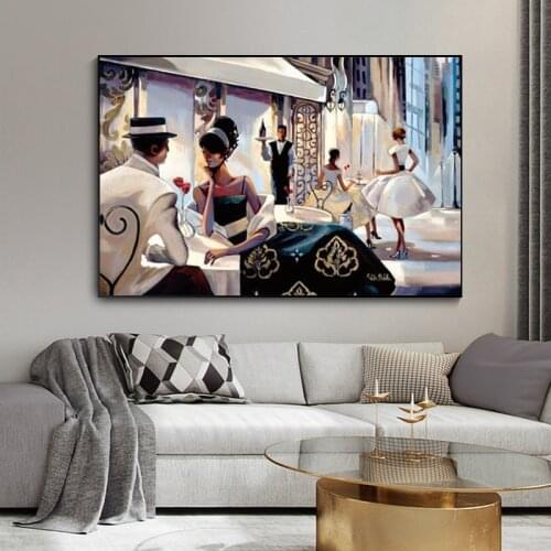 Classic American Couple Impressionism Oil Painting on Canvas Posters and Prints Street Pop Art Wall Picture for Living Room
