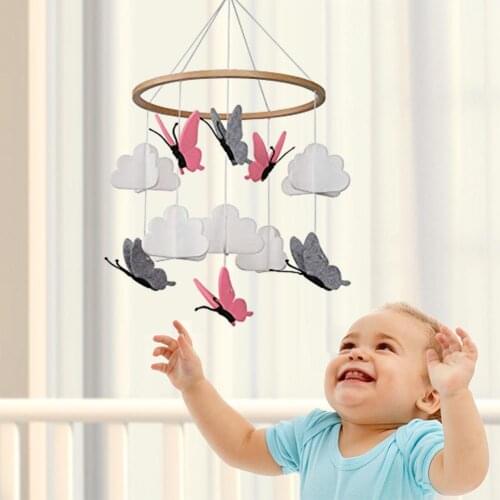 Beautiful Simple Baby Crib Room Decoration Mobile Butterflies In The White Clouds Baby Ceiling Hanging Nursery Decor
