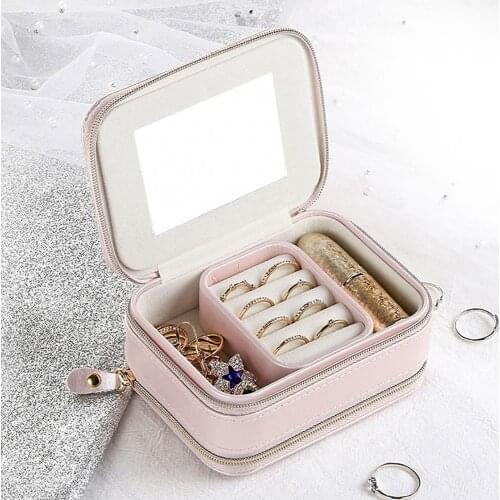 Creative Portable Lady Earrings Plate Jewelry Box Multifunctional Zipper Travel Jewelry Box Earring Ring Storage Holder Display