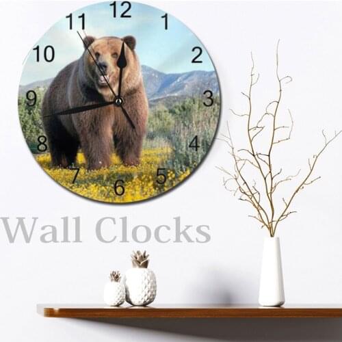 Bear Pattern Round Wall Clocks Decor Numeral Digital Dial Mute Silent Digital Clocks Battery Operated Clocks Living Room Wall
