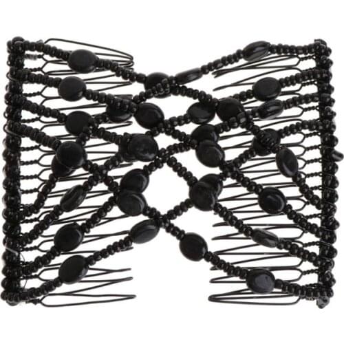 Fashion Magic Comb Women Hair Clip Vintage Elastic Double Bead Elasticity Shower J60E