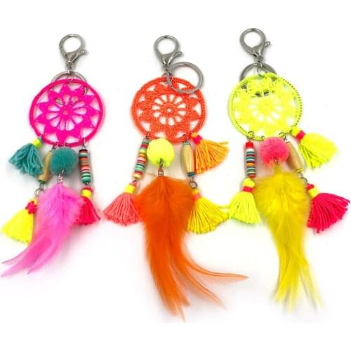 New Key Rings women Lanyards Keys Ring Key Finders Bag Rings Bag Chain feather Tassel Pompoms dream catcher Pendant Key chains