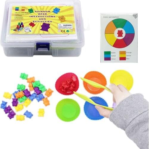 62pcs/set Colorful Counting Bears With Stacking Cups Montessori Educational Toys Math Tools Color Sorting Matching Game Play Toy