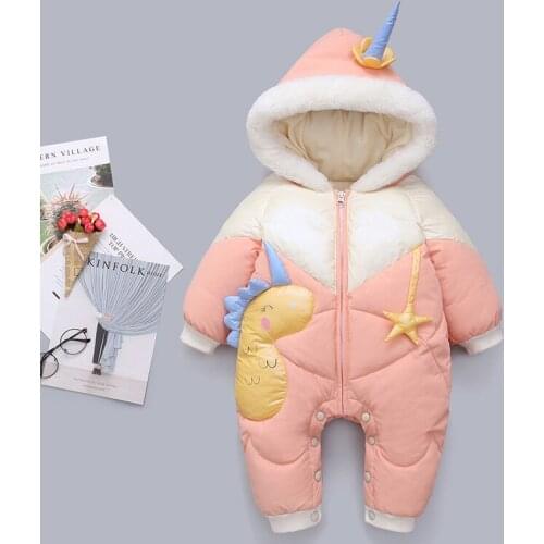 Newborn Girls Coats Winter Hooded Baby Rompers Thick Cotton Outfit Cute Cartoon Unicorn Infants Jumpsuit Costume Baby Snowsuit