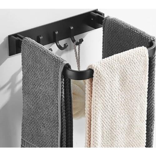 Perforated Free Towel Bar Creative Single Rod Bathroom Accessories Space Aluminum Towel Rack Bathroom Hardware Black Towel Rack