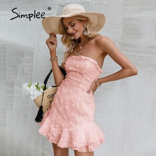 Simplee Holiday ruffle womens mini dress summer Elegant strapless female wrap dress solid Smock vintage ladies tube vestidos